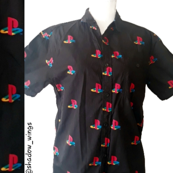 Sony Other - Licensed Sony Playstation Allover Logo Button Front Shirt - Size Medium Black